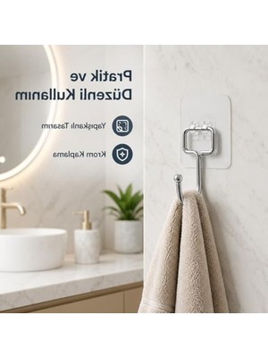 Şanal Yapışkanlı Askılık, Krom Kaplama ve Delmeden Montaj