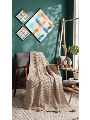 Doux Home Collection Yeliz Triko Örgülü Tv Battaniyesi 10 Ponponlu 130 x 170  cm (( TAŞ ))