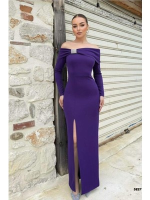 Northcity Esnek Elbise Taş Abiye Straplez Krep Detaylı Kumaş · Renk: Mor · Beden: Xl Bx