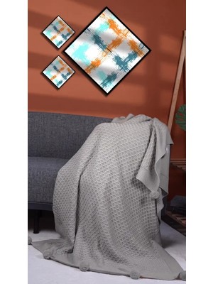 Doux Home Collection Yeliz Triko Örgülü Tv Battaniyesi 10 Ponponlu 130 x 170  cm (( GRİ ))