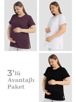 Grey Cat Özel Seri Ekonomik Çoklu Kombin Pamuklu Kısa Kollu Hamile Tişört 3'lü Paket