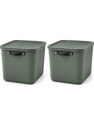 Die Grup 23 Lt Kapaklı 2 Adet Organizer Kutu – Yan Kulplu Büyük Boy Plastik Saklama ve Depolama Kutusu – Çok Amaçlı Düzenleyici Kutu – Dolap, Banyo, Ofis ve Oyuncak Düzeni Için (40X30X25CM) (Zeytin Yeşili)