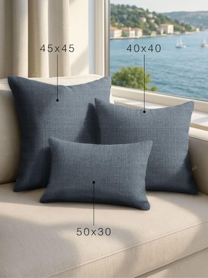 Die Grup Keten Dokulu Gece Mavisi Kırlent Kılıfı, 50X50 Cm, Polyester