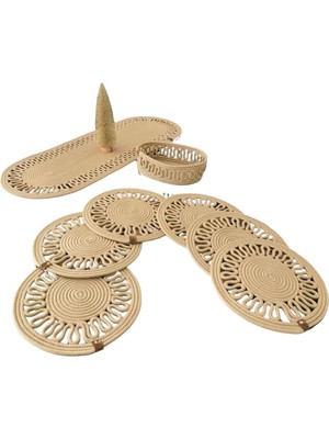 Odea Tr El Örgüsü Jüt Zarif Desenli Runner Tabak Altlığı Supla Seti Dekoratif Çift Taraflı Masa Sehpa Unite Örtüsü Amerikan Servis Takımı Aile Yemekleri Parti Süslemesi (Bej)