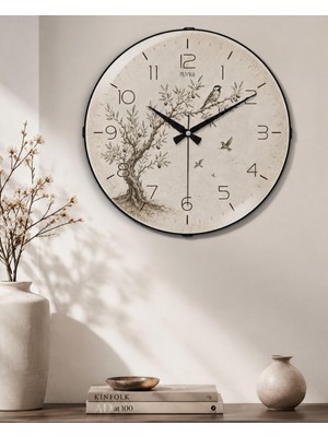 Odea Tr Kuşlu Duvar Saati 36 cm Bombe Camlı Muyika Zeytin Dalı Sessiz Akar Modern Salon Mutfak