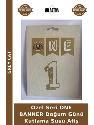 Grey Cat Özel Seri One Banner Doğum Günü Kutlama Süsü Afiş
