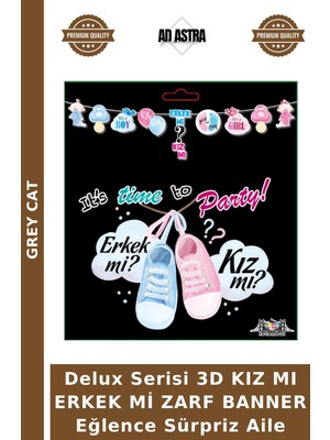 Grey Cat Delux Serisi 3D Kız Mı Erkek Mi Zarf Banner Eğlence Sürpriz Aile