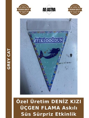 Grey Cat Özel Üretim Deniz Kızı Üçgen Flama Askılı Süs Sürpriz Etkinlik