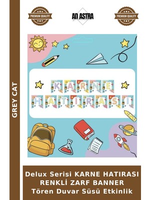 Grey Cat Delux Serisi Karne Hatırası Renkli Zarf Banner Tören Duvar Süsü Etkinlik