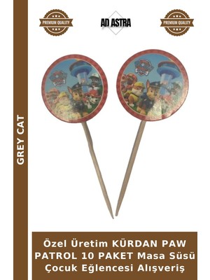 Grey Cat Özel Üretim Kürdan Paw Patrol 10 Paket Masa Süsü Çocuk Eğlencesi Alışveriş