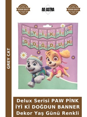 Grey Cat Delux Serisi Paw Pink Iyi Ki Doğdun Banner Dekor Yaş Günü Renkli