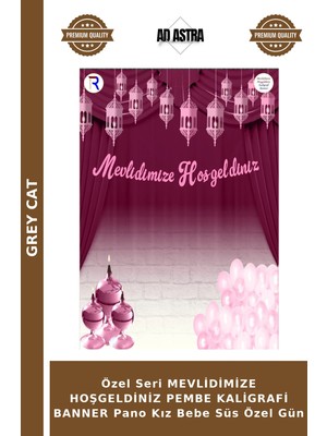 Grey Cat Özel Seri Mevlidimize Hoşgeldiniz Pembe Kaligrafi Banner Pano Kız Bebe Süs Özel Gün