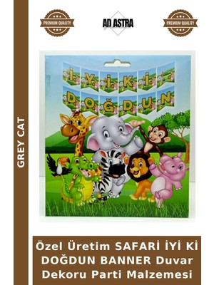 Grey Cat Özel Üretim Safari Iyi Ki Doğdun Banner Duvar Dekoru Parti Malzemesi