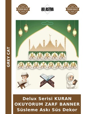 Grey Cat Delux Serisi Kuran Okuyorum Zarf Banner Süsleme Askı Süs Dekor