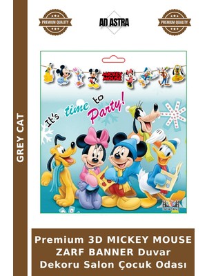 Grey Cat Premium 3D Mıckey Mouse Zarf Banner Duvar Dekoru Salon Çocuk Odası