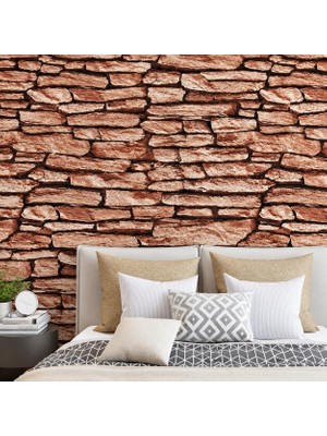 Rafta Tech Taş Duvar Desenli Kendinden Yapışkanlı Folyo (3 Metre-60 Cm), Vinil, Dekor Folyosu, Pvc Çıkartma, Mobilya, Mutfak Dolabı, Granit, Cam, Fayans, Plastik Için Uygun (Tomruk Taş Duvar Desen)