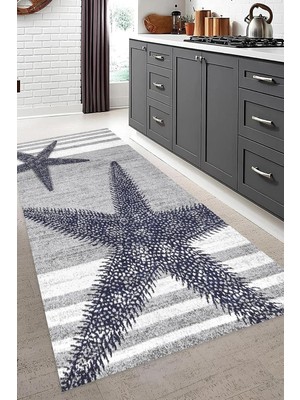 Rafta Tr Carmine CARPET(2340) Dijital Baskılı Dekoratif Yıkanabilir Kaymaz Taban Mutfak Halısı Gri 80 x 200