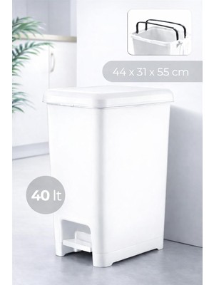 Rafta Vastbin 40L Pedallı Beyaz Çöp Kovası, Slim Tasarım MUK-08-1056