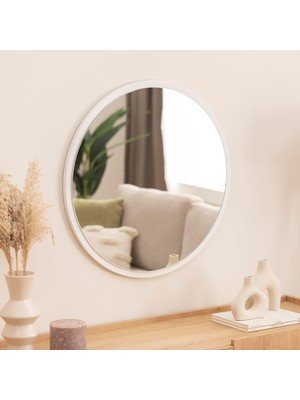 Rafta Dfn Wood Beyaz Mdf Yuvarlak Duvar Salon Banyo Aynası 80 cm Çap