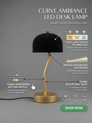 Rafta Colorlop Curve Ambiance LED Masa Lambası, 33 Cm, Siyah/altın