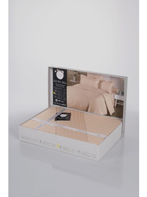 Rafta Tr Deluxe Pamuk Saten Çift Kişilik Kutulu Nevresim Takımı Saten Nevresim Çeyizlik DELUXE20, Kapuçino, 200 x 220