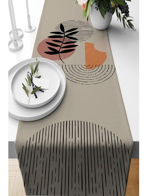 Rafta Tr Modern Tasarım 3D Dijital Baskılı Dekoratif, Hediyelik, Yumuşak Dokulu, Amerikan Servisi 140X40 cm Runner. (Antrasit Bej)