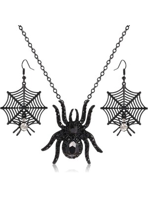 Rafta Cadılar Bayramı Örümcek Takı Seti Kristal Tarantula Kolye Kolye Örümcek Ağı Sallantılı Küpe Seti Cadılar Bayramı Parti Kostüm Takı Kadınlar Için