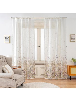 Rafta Tr Kır Çiçeği Çiçekli Şeffaf Vual Gizlilik Perdeleri, Mor, 42X84 Inç