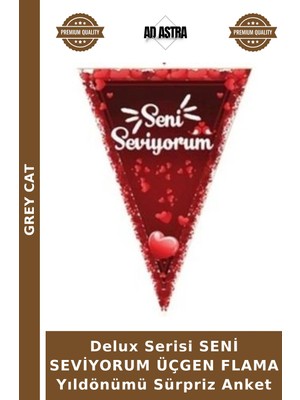 Grey Cat Delux Serisi Seni Seviyorum Üçgen Flama Yıldönümü Sürpriz Anket