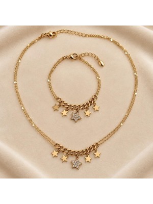 Gy Atelier Xuping Altın Renk Yıldız Charm Kolye ve Bileklik Seti