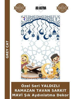 Grey Cat Özel Seri Yaldızlı Ramazan Tavan Sarkıt Mavi Şık Aydınlatma Dekor