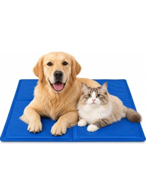 Gy Atelier Kedi ve Köpek Serinletici Matı - 90 x 50 cm Basınçla Etkinleşen Jel Dolgulu Soğutucu Minder - Katlanabilir Taşınabilir Evcil Hayvan Yatağı - Ev Araç Kafes Kulübe Seyahat Için - Mavi