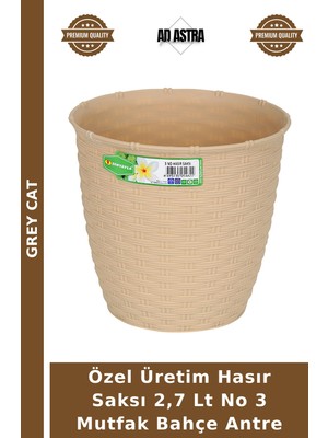 Grey Cat Özel Üretim Hasır Saksı 2,7 Lt No 3 Mutfak Bahçe Antre