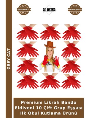 Grey Cat Premium Likralı Bando Eldiveni 10 Çift Grup Eşyası Ilk Okul Kutlama Ürünü