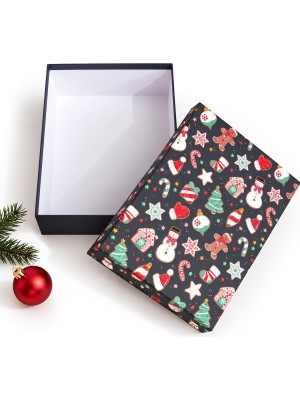 Tr Yılbaşı Hediye Kutusu – 36X26X11 cm Noel Temalı Kapaklı Hediye Kutusu | Dayanıklı Karton, Varak Detaylı Yeni Yıl Hediye Paketi Kutusu Model 2