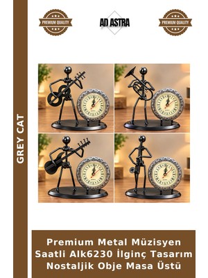 Grey Cat Premium Metal Müzisyen Saatli ALK6230 Ilginç Tasarım Nostaljik Obje Masa Üstü