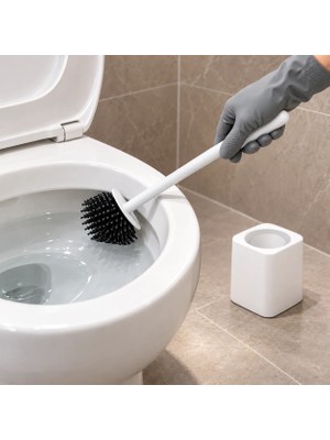 Qlux Ideas Qlux BSF-978 Tpe Tuvalet Fırçası ve Hazneli Klozet Fırçalık Seti, Beyaz 9,8 x 9,8 x 35 cm