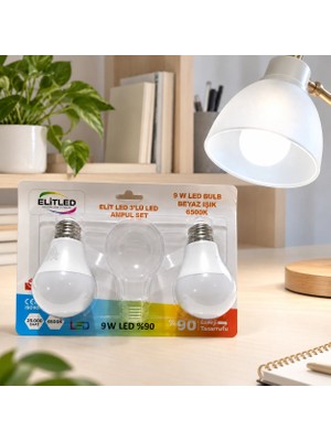 Elitled 9W Beyaz Işık LED Ampul 3’lü Blister Paket, 6500K Ev ve Ofis Aydınlatması