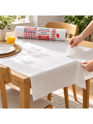 Floppy Tek Kullanımlık Kağıt Masa Örtüsü 10 Yaprak 12 Metre, 100 x 120 cm Rulo Sofra Örtüsü