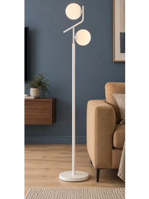 Browia Lighting Salen 2’li Küre Başlıklı Modern Beyaz Lambader