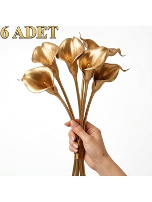 Die Grup Tr Yapay Gold Kala Çiçeği Demeti 34 cm – Altın Sarısı Islak Dokulu Gala Çiçek Vazo Aranjmanı