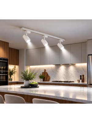 Die Grup Tr 30W LED Ray Spot Seti 3'lü Beyaz Kasa 6500K Beyaz Işık 2700 Lümen 1 Metre Ray Dahil Ayarlanabilir Başlıklı Cob LED Mağaza Vitrin Ofis ve Ev Aydınlatma Seti