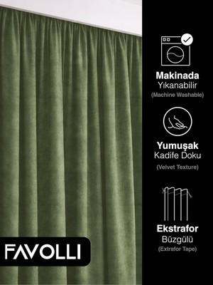 Die Grup Tr Kadife Dokulu Zeytin Yaprağı Fon Perde, 150X250 Cm, Ekstrafor Büzgülü