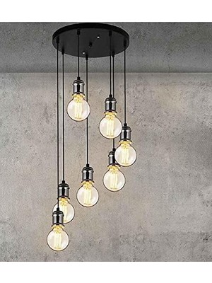 Die Grup Tr Mylights Retro Rustik Metal Sarkıt Avize 7 Li Siyah Taban Gümüş Duy 30 cm Taban