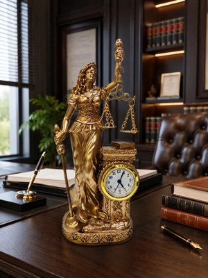 Ersert Ers Adalet Heykeli Terazili Masa Saati Dekoratif Biblo 25 cm Hukuk Bürosu Ofis Dekoru