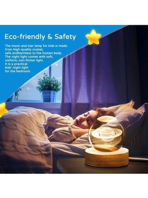 Ersert Ers 3D Satürn Kristal Küre Lamba – USB Li LED Işıklı Ahşap Standlı Dekoratif Masa Lambası Rgb LED