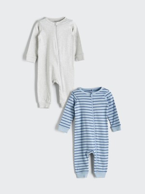LC Waikiki Lcw Baby Mavi Bisiklet Yaka Uzun Kollu Erkek Bebek Ribana Tulum 2'li