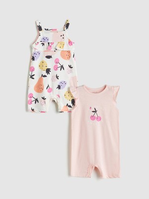 LC Waikiki Lcw Baby Pembe Bisiklet Yaka Baskılı Kız Bebek Tulum 2'li