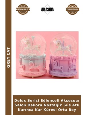 Grey Cat Delux Serisi Eğlenceli Aksesuar Salon Dekoru Nostaljik Süs Atlı Karınca Kar Küresi Orta Boy