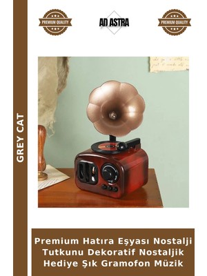 Grey Cat Premium Hatıra Eşyası Nostalji Tutkunu Dekoratif Nostaljik Hediye Şık Gramofon Müzik